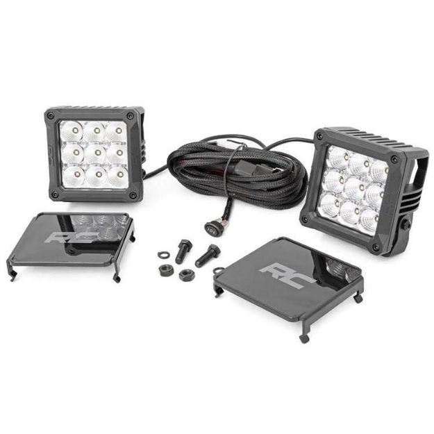 Picture of 4" Square CREE LED Lights Pair Chrome Series with Cool White DRL Rough Country