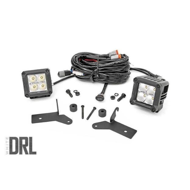 Picture of 2" Square CREE LED Lights Pair Chrome Series with Cool White DRL Rough Country